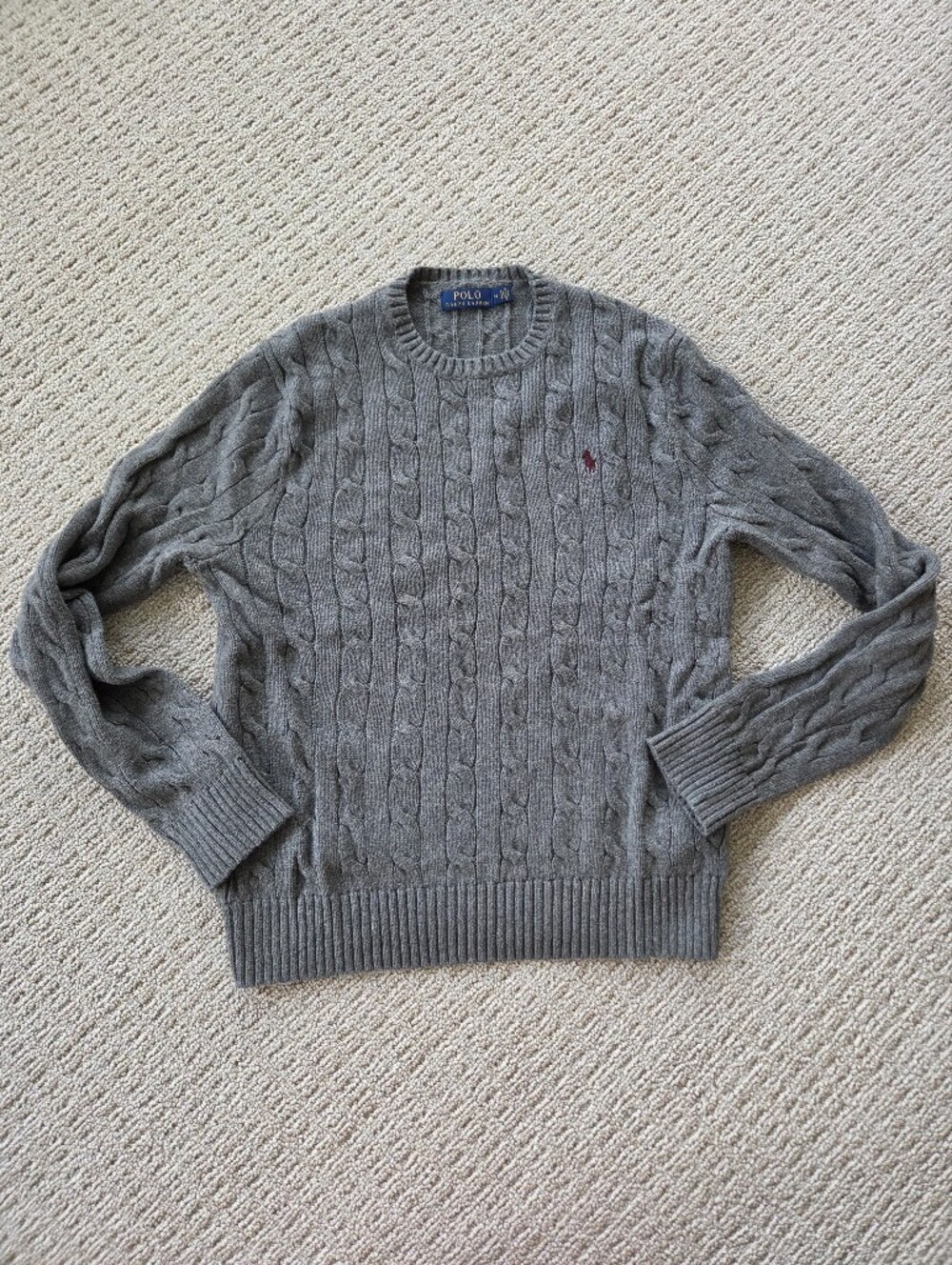 Polo Ralph Lauren Vintage Grey Cable-Knit Crewneck Sweater